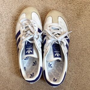 Adidas White and purple sambas size 9